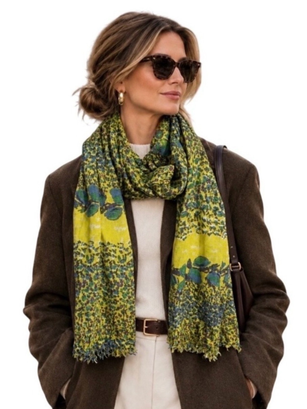 Barneys New York Scarf‎ Yellow Multicolor Floral Abstract Boho Twee DISCONTINUED